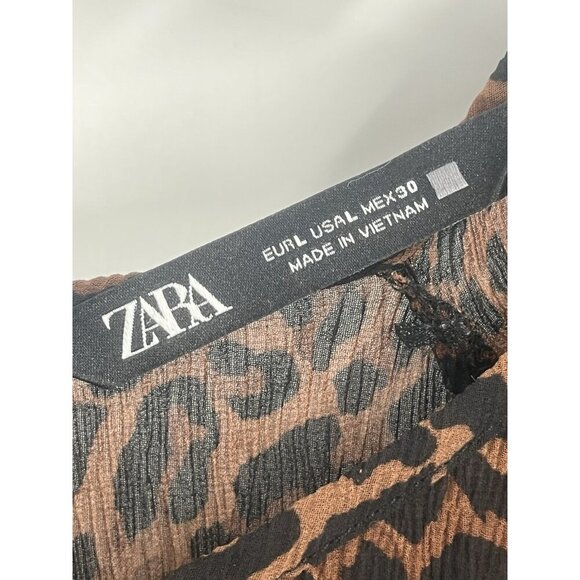 Zara Sheer Animal Print Blouse Sz Large Long Skeeve - Picture 4 of 5